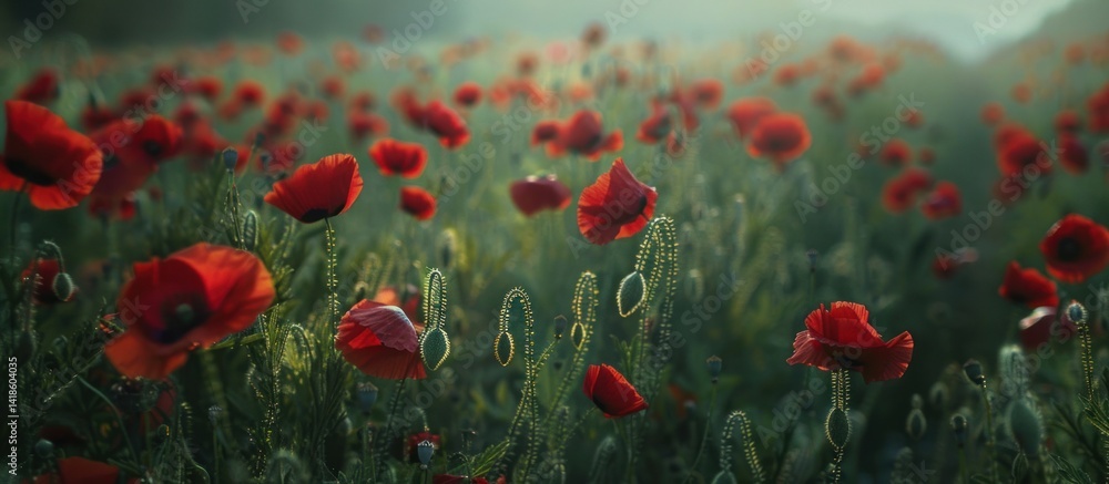 Fototapeta premium Poppy Field at Sunrise