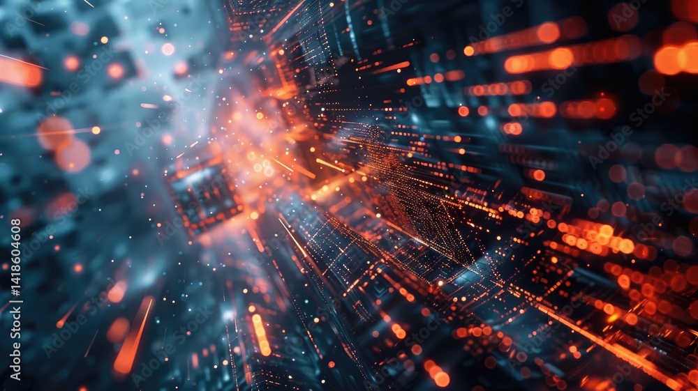 Abstract depiction of a digital network with blue and red lights. Digital artwork of glowing red electrical circuit or macro photo of motherboard. High-tech digital technology innovation. AIG53. Abstract depiction of a digital network with blue and red lights. Digital artwork of glowing red electrical circuit or macro photo of motherboard. High-tech digital technology innovation. AIG53.