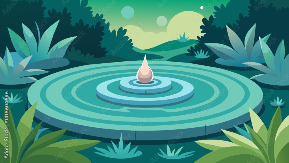 A tranquil water feature in a garden each ripple in the pond reflecting the movement of the surrounding plants creating a mesmerizing and everevolving. Vector illustration