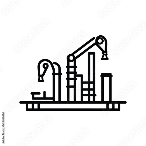 Oil Refinery Outline on Transparent Background, Industrial Design, Production