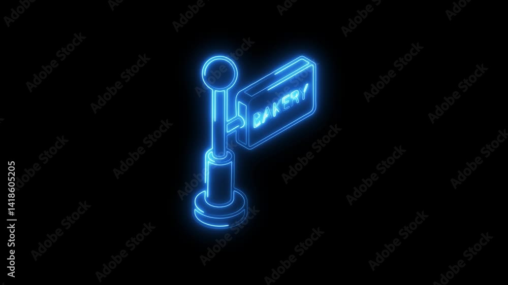 Glowing neon bakery sing icon 4k isolated on black background. HD Video motion graphic animation Glowing neon bakery sing icon 4k isolated on black background. HD Video motion graphic animation