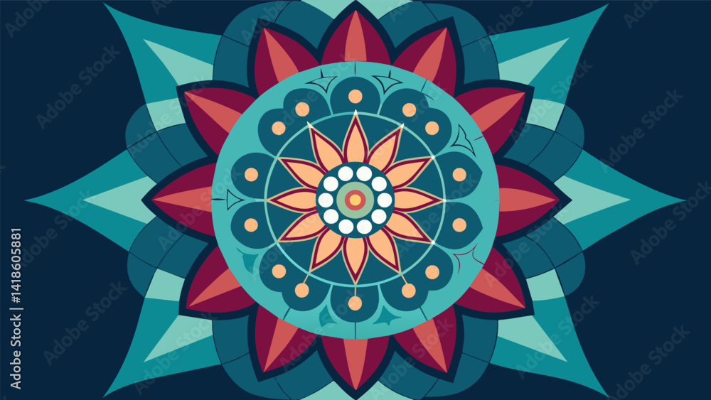 A symmetrical mandala with repeating geometric designs perfect for those with ADHD seeking a mindfulness practice to improve focus.. Vector illustration