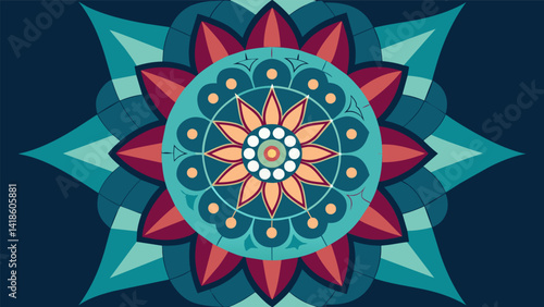 Obraz na płótnie A symmetrical mandala with repeating geometric designs perfect for those with ADHD seeking a mindfulness practice to improve focus.. Vector illustration w salonie
