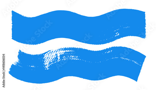 Blue sea wave brush stroke set. Wavy vector ultramarine line ink brush texture elements. Cobalt color hand-drawn summer beach textured highlight strokes. Wide thick wiggly calligraphy ink flow lines