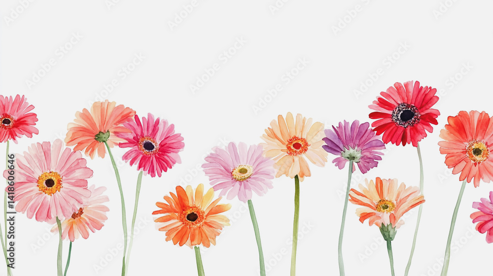 Elegant wedding invitation card background . Minimal hand painted watercolor Gerbera flowers texture template background. Design for wedding, vip cover, poster, rsvp moderncard.Valentine's Day Elegant wedding invitation card background . Minimal hand painted watercolor Gerbera flowers texture template background. Design for wedding, vip cover, poster, rsvp moderncard.Valentine's Day