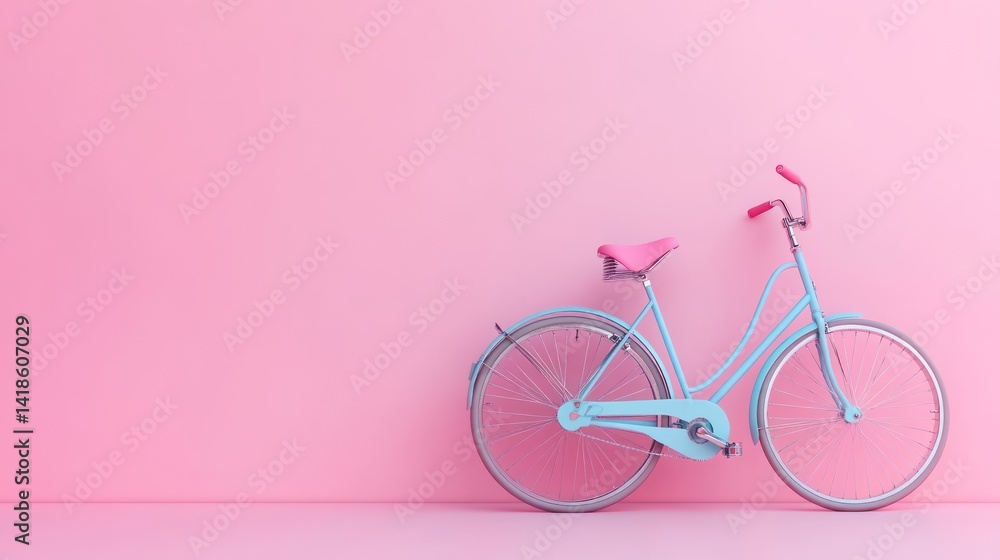 Pastel blue bicycle pink wall studio shot, advertising mockup Pastel blue bicycle pink wall studio shot, advertising mockup