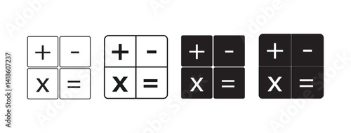 Maths symbols icon set . Calculating sign. Elementary mathematics. Plus, minus, multiply, divide. Accounting calculator png and vector illustration on transparent background.
