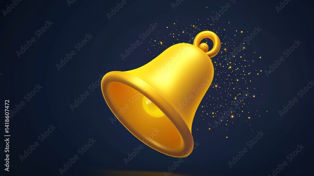 Golden bell ringing, dark background, notification, app icon design Golden bell ringing, dark background, notification, app icon design