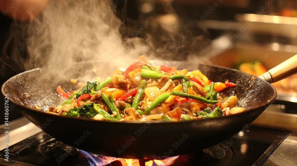 Dynamic Asian Stir-Fry: A Wok Full of Fresh Vegetables and Flavorful Steam Dynamic Asian Stir-Fry: A Wok Full of Fresh Vegetables and Flavorful Steam