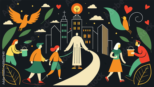 Obraz na płótnie Amid the hustle and bustle of the city a gentle reminder of Gods love and grace shines brightly in the form of a beautifully crafted chalk. Vector illustration w salonie