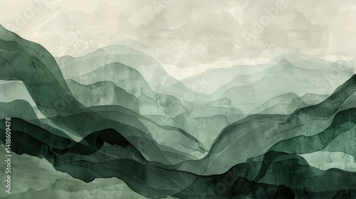 Wallpaper Mural Abstract flowing green and beige waves on a light background. Digital artwork of wavy pattern with green and while color. Fluid, liquid and wavy concept. Watercolor green brushstroke pattern. AIG51. Torontodigital.ca