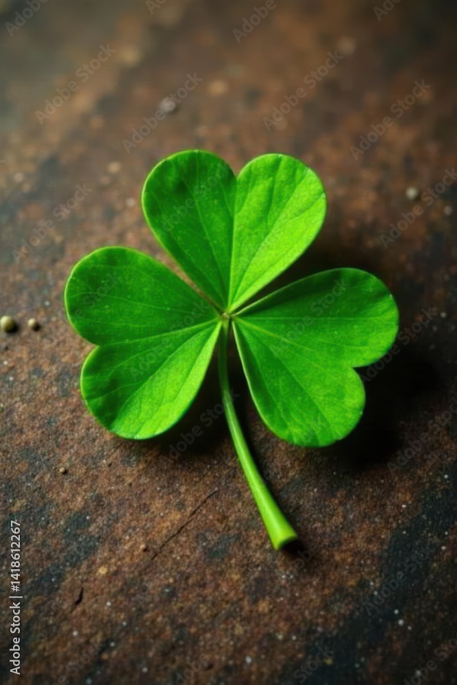 Naklejka premium Vibrant green four-leaf clover on wooden table, table, earthy