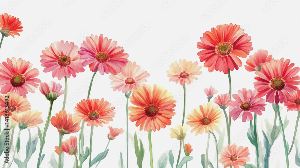 Elegant wedding invitation card background . Minimal hand painted watercolor Gerbera flowers texture template background. Design for wedding, vip cover, poster, rsvp moderncard.Valentine's Day Elegant wedding invitation card background . Minimal hand painted watercolor Gerbera flowers texture template background. Design for wedding, vip cover, poster, rsvp moderncard.Valentine's Day