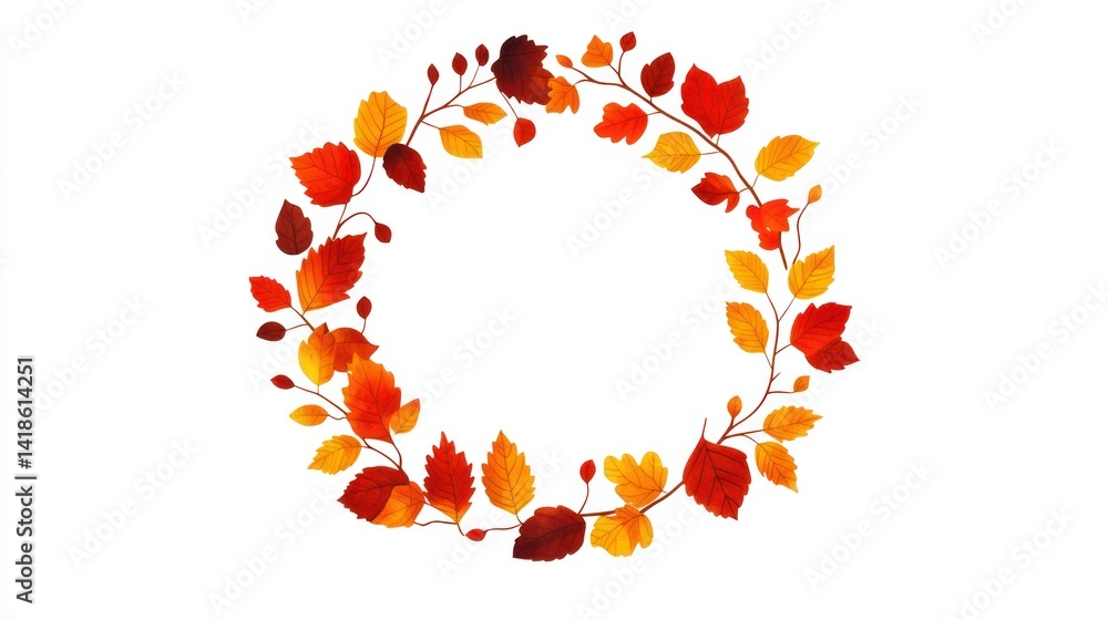 Autumn leaf wreath frame, white background, fall design, seasonal template Autumn leaf wreath frame, white background, fall design, seasonal template