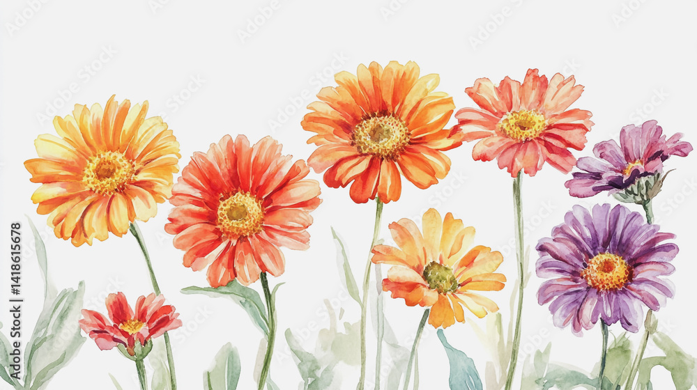 Elegant wedding invitation card background . Minimal hand painted watercolor Gerbera flowers texture template background. Design for wedding, vip cover, poster, rsvp moderncard.Valentine's Day Elegant wedding invitation card background . Minimal hand painted watercolor Gerbera flowers texture template background. Design for wedding, vip cover, poster, rsvp moderncard.Valentine's Day