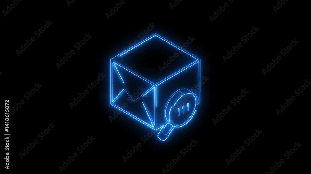 Glowing neon checking icon 4k isolated on black background. HD Video motion graphic animation