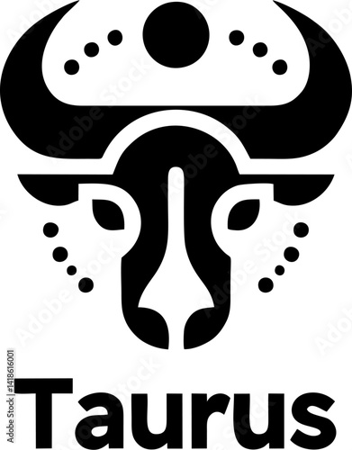 Taurus Zodiac Symbol with Bull Head Vector Geometric Line Art Illustration