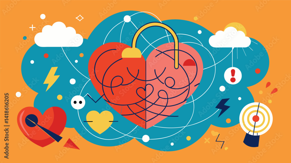 A spread of abstract doodles and scribbles reflecting the jumbled thoughts and emotions that often accompany a breakup.. Vector illustration