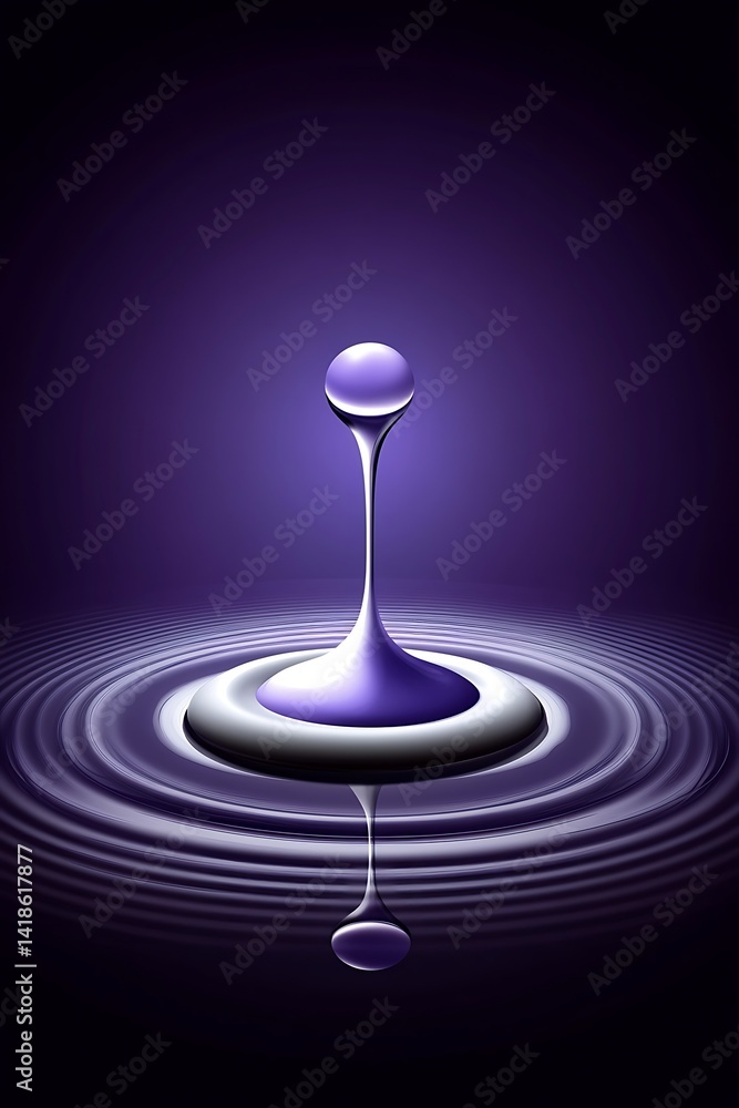 Abstract liquid ripple collision with purple hues and reflections