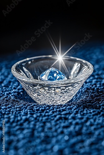 Obraz na płótnie Exquisite blue crystal in glass bowl atop shimmering velvet texture w salonie