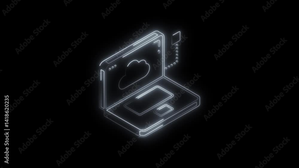 Glowing neon cloud-computing icon 4k isolated on black background. HD Video motion graphic animation Glowing neon cloud-computing icon 4k isolated on black background. HD Video motion graphic animation