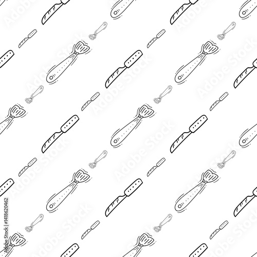 kitchen utensil pattern. kitchenware seamless pattern. doodle kitchen background