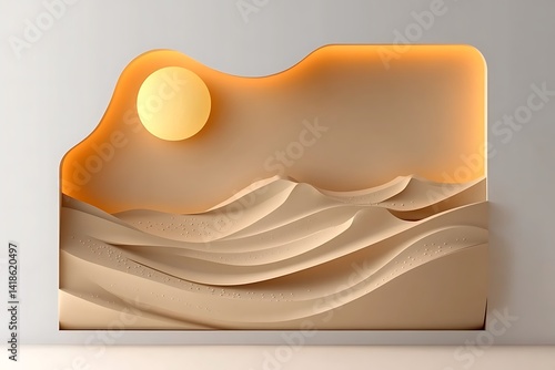 Obraz na płótnie Minimalist Desert Landscape Panel with Dunes and Glowing Sun Object Art w salonie