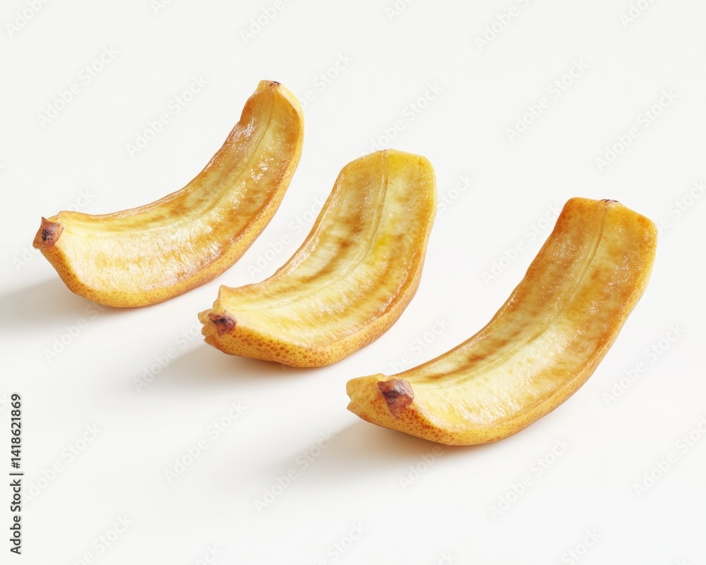 Sliced banana pieces arranged on a light background for culinary use Sliced banana pieces arranged on a light background for culinary use