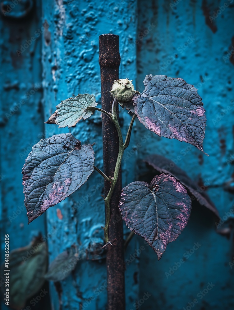 Resilient plant thriving against aged structure, juxtaposing urban decay
