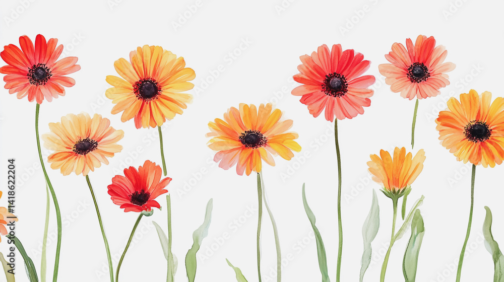 Obraz premium Elegant wedding invitation card background . Minimal hand painted watercolor Gerbera flowers texture template background. Design for wedding, vip cover, poster, rsvp moderncard.Valentine's Day