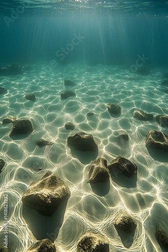 Obraz na płótnie Sunlight filtering through turquoise water illuminating the seabed floor w salonie