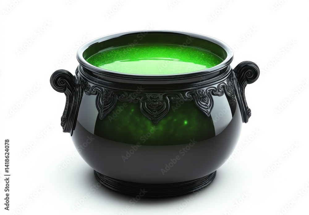Black Cauldron with Bright Green Liquid for Halloween or Witchcraft Use Black Cauldron with Bright Green Liquid for Halloween or Witchcraft Use