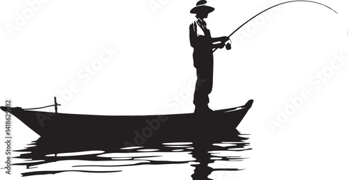 Coastal Conqueror Fisherman silhouette on Small Boat vector 