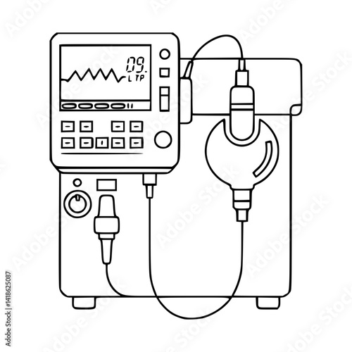 Line Art of Line Drawing Capnograph Machine - Anesthesia Monitoring Device