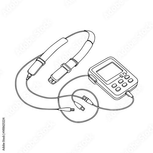 Line Art of Minimalist Holter Monitor Line Drawing - Cardiac Recording Device