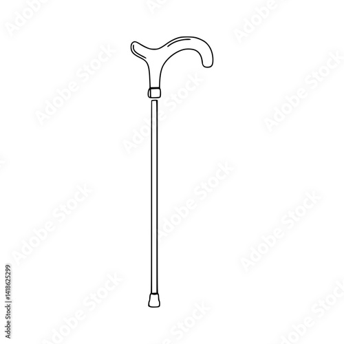 Line Art of Walking Cane Drawing - Mobility Support Tool