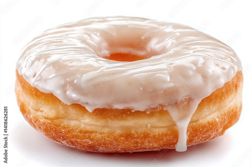 A delicious white-iced donut on a white background, showcasing smooth icing and sweet perfection A delicious white-iced donut on a white background, showcasing smooth icing and sweet perfection