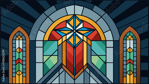 Obraz na płótnie An aerial shot of the stained glass window installation highlighting the size and grandeur of the design from a unique perspective.. Vector illustration w salonie
