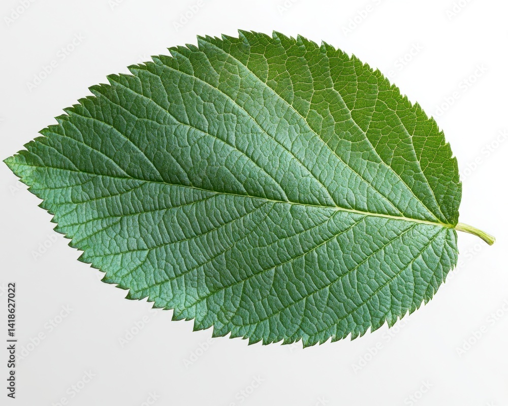 Obraz premium Green Leaf with Detailed Veins and Textures on Light Background