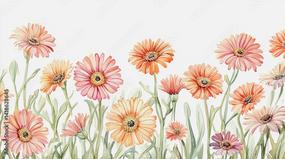 Elegant wedding invitation card background . Minimal hand painted watercolor Gerbera flowers texture template background. Design for wedding, vip cover, poster, rsvp moderncard.Valentine's Day Elegant wedding invitation card background . Minimal hand painted watercolor Gerbera flowers texture template background. Design for wedding, vip cover, poster, rsvp moderncard.Valentine's Day