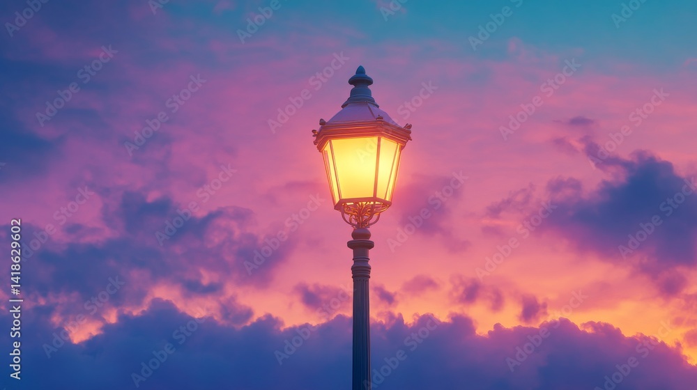 16.Elegant street lamp post illuminated against a vibrant gradient evening sky, standing alone with intricate design details and soft glowing light. 16.Elegant street lamp post illuminated against a vibrant gradient evening sky, standing alone with intricate design details and soft glowing light.