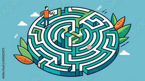 Obraz na płótnie A sketch of an intricate maze represents the challenges and obstacles faced during the recovery journey but also the perseverance and determination to. Vector illustration w salonie
