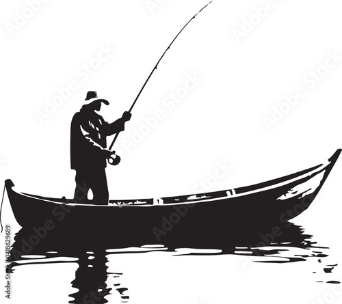 Coastal Conqueror Fisherman silhouette on Small Boat vector 