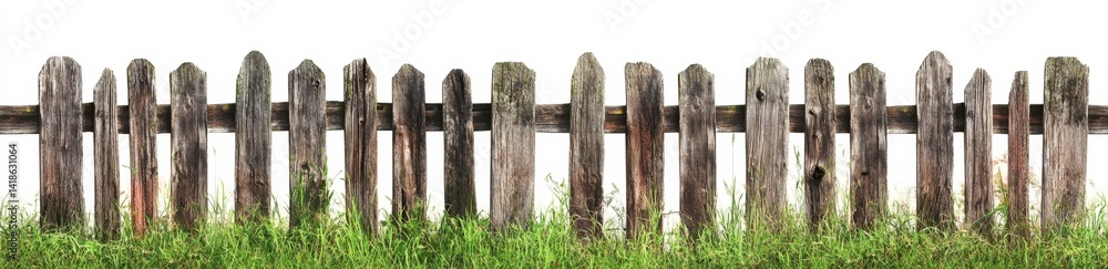 Obraz premium Wooden Fence with Rustic Look Surrounded by Green Grass Field