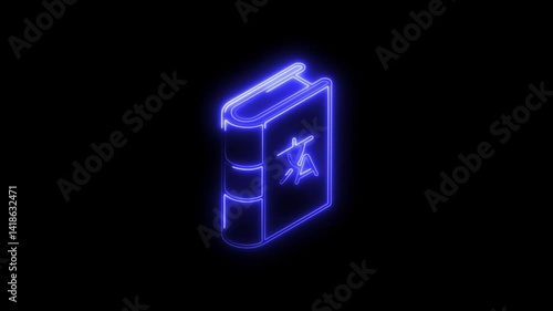 Glowing neon dictionary icon 4k  isolated on black background. HD Video motion graphic animation