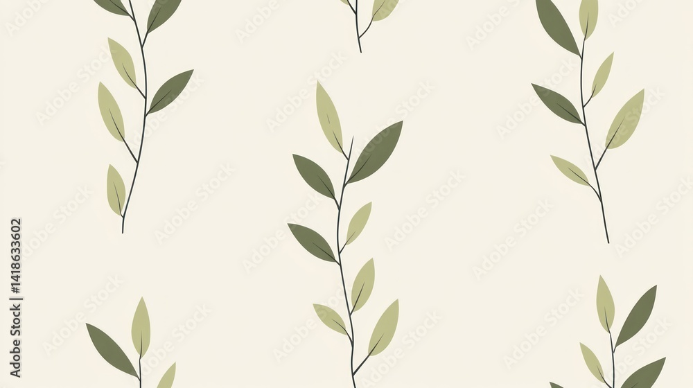 Fototapeta premium seamless botanical pattern featuring stylized olive branches in varying shades of green against a soft off-white backdrop enhancing visual harmony