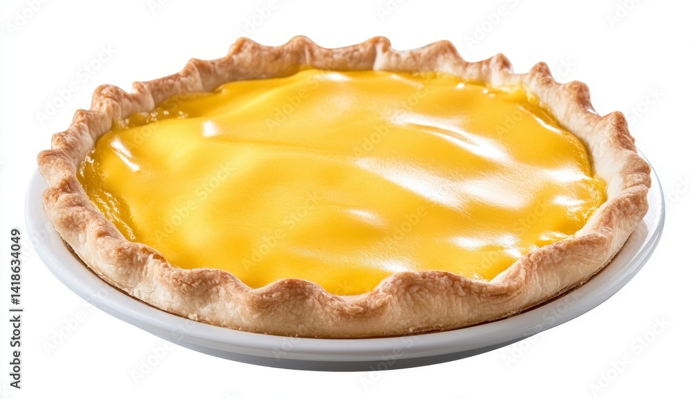 Creamy Lemon Pie in Flaky Crust on White Background Creamy Lemon Pie in Flaky Crust on White Background