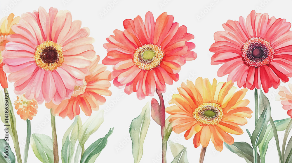 Elegant wedding invitation card background . Minimal hand painted watercolor Gerbera flowers texture template background. Design for wedding, vip cover, poster, rsvp moderncard.Valentine's Day Elegant wedding invitation card background . Minimal hand painted watercolor Gerbera flowers texture template background. Design for wedding, vip cover, poster, rsvp moderncard.Valentine's Day