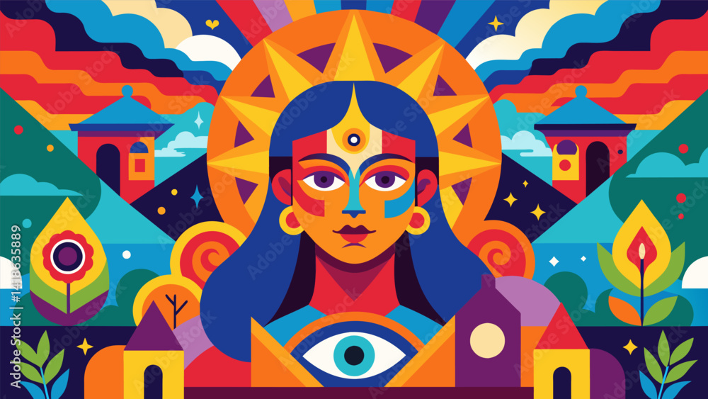 Bold and vibrant colors express the passion and devotion of those involved in the mural project creating an eyecatching display for all to see.. Vector illustration