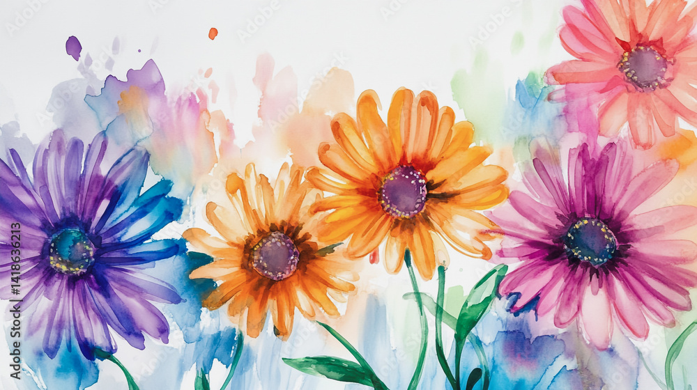 Obraz premium Elegant wedding invitation card background . Minimal hand painted watercolor Gerbera flowers texture template background. Design for wedding, vip cover, poster, rsvp moderncard.Valentine's Day